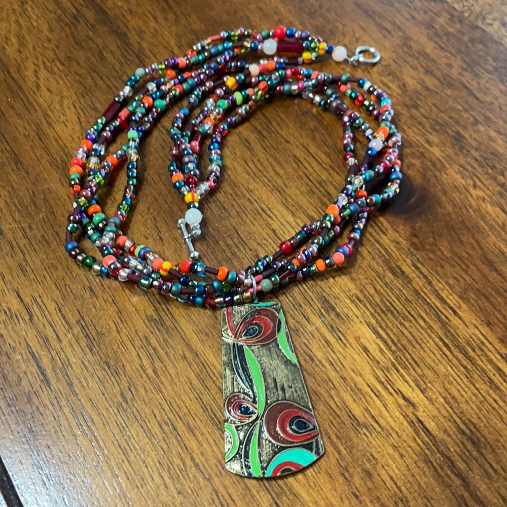 Enamel and glass bead necklace. EUC.